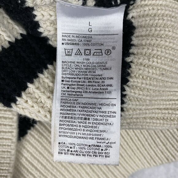 Gap Women's Chunky Cotton Striped Sweater Sz L Black White Boxy Relaxed Crewneck - Picture 4 of 7